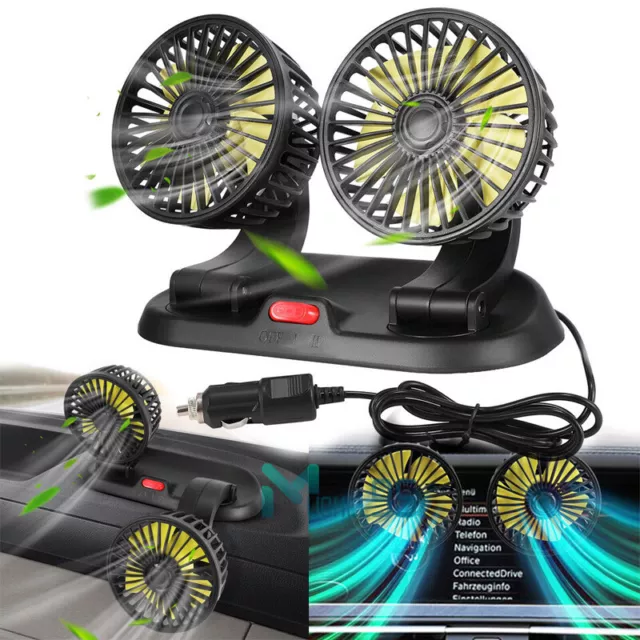12V Car Cooling Fan Auto Cooling Cooler 360° Rotatable Dual Head for Car Truck
