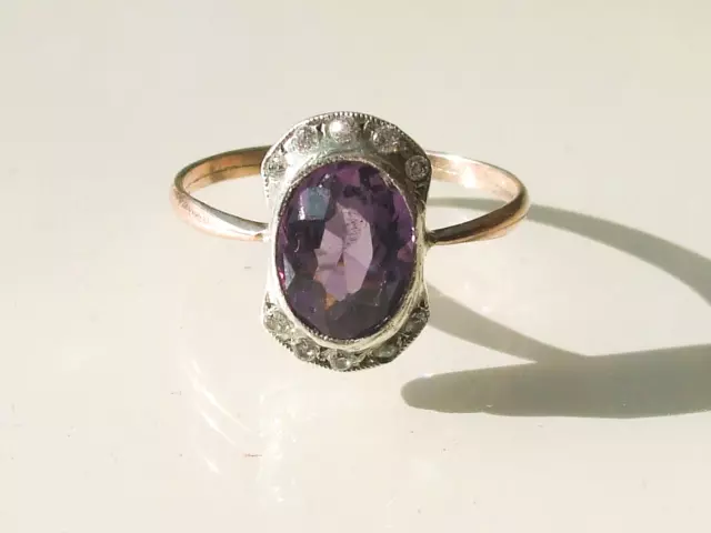 JOLIE BAGUE ANCIENNE 1920/30 en ARGENT et VERMEIL avec AMETHYSTE / T.57