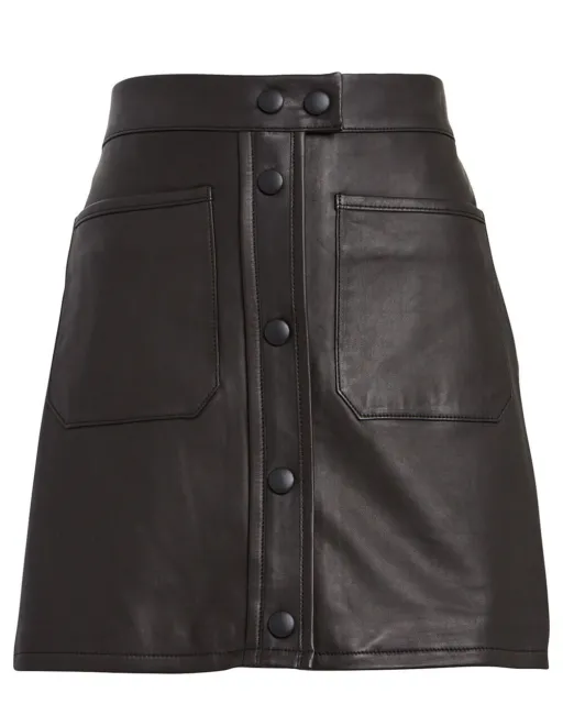 FRAME  LEATHER Mini Skirt NOIR BLACK MSRP $698