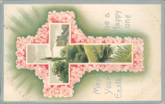 Easter floral cross inset with rural scene davidson bros