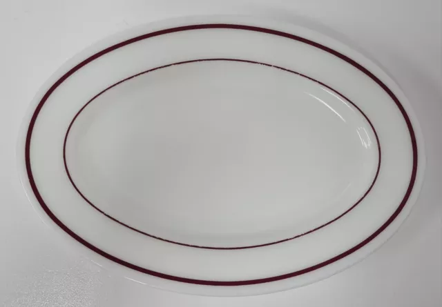 Set x4 Vintage Retro Pyrex Milk Glass Plates With Cranberry Red Band Oval Shape 3