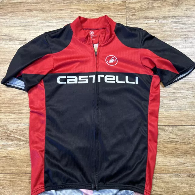 Castelli Cycling Jersey Mens Size M Black And Red  Full Zip  Short Sleeve