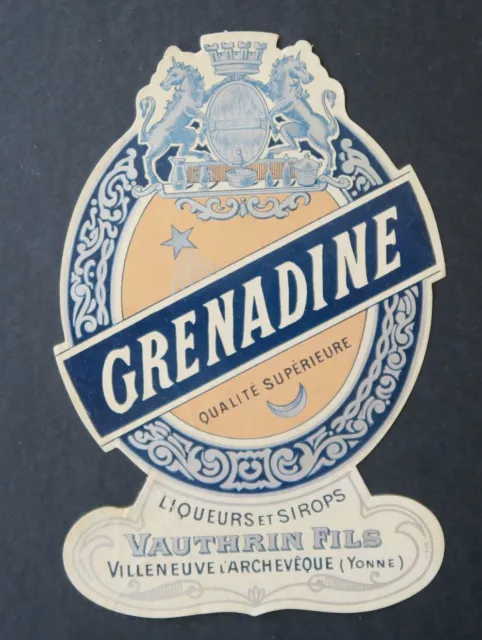 Ancienne étiquette GRENADINE liqueur sirop VAUTHRIN Yonne french label