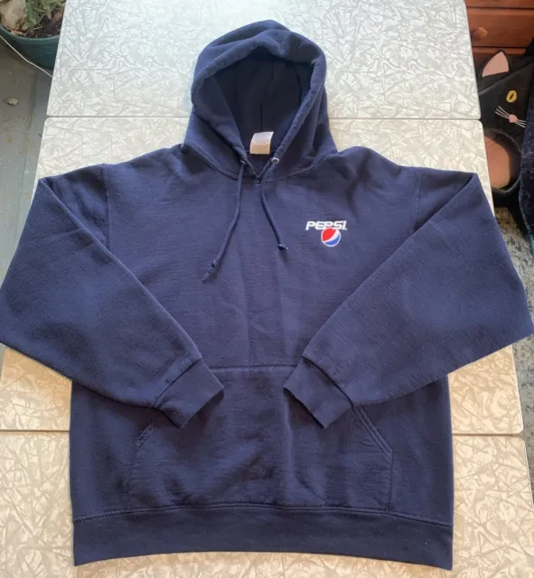 Pepsi Hoodie Sweatshirt Mens Pullover Navy Blue Blue Soda Pop Worker Size L