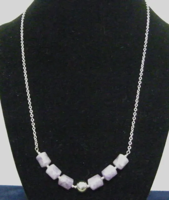 Sterling Silver Natural LEPIDOLITE Gemstone Necklace #1942...Handmade USA