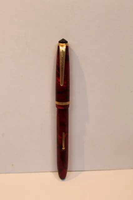 VINTAGE ONOTO FOUNTAIN PEN No. 14 RED MOTTLED 14CT GOLD NIB MADE IN AUSTRALIA