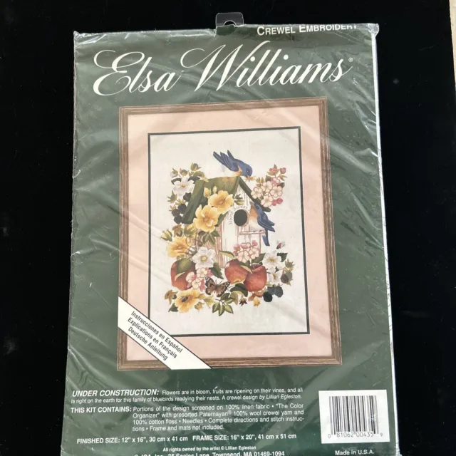 Kit de bordado Elsa Williams Crewel en construcción familia floral de pájaros azules
