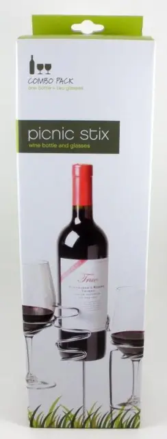 Paquete combinado True Picnic Stix conjunto de 3 portabotellas y vasos de vino de metal