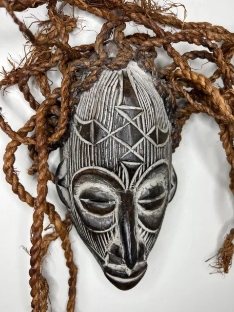 hand carved Chokwe Mask Mwana Pwo with Stand African Art 12" X 6"