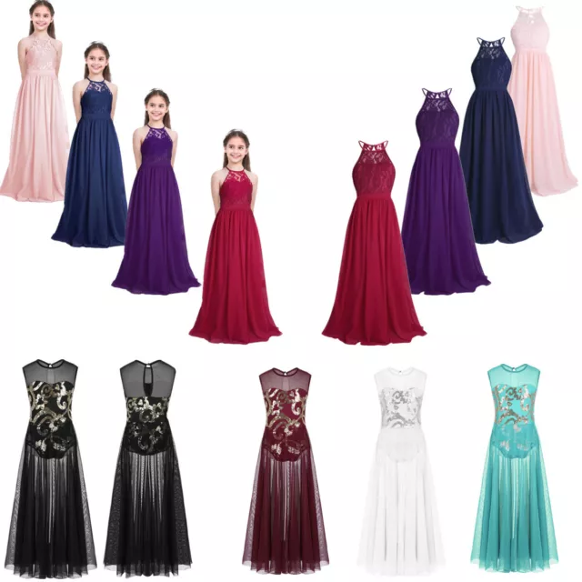 US Kids Flower Girls Princess Party Dress Wedding Bridesmaid Long Maxi Dresses