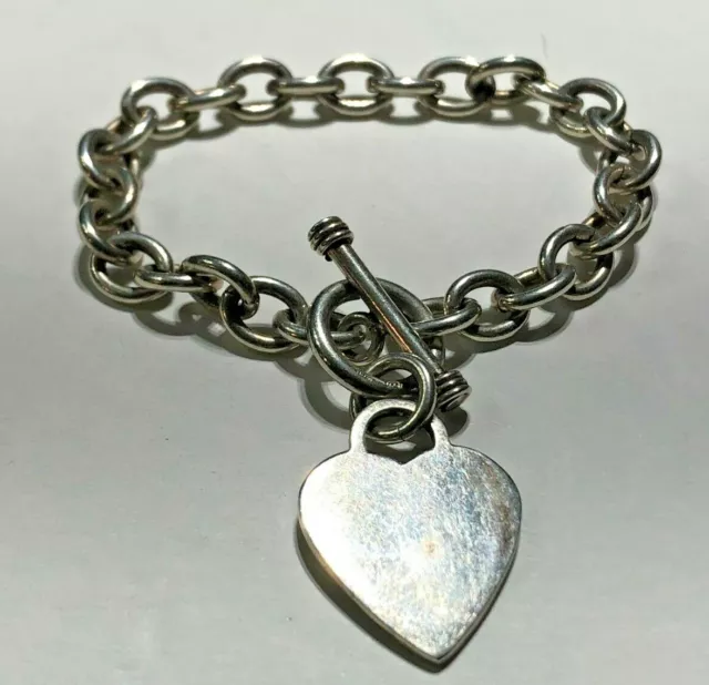 Very Nice Heavy Chain Link Heart Bracelet Sterling Silver .925