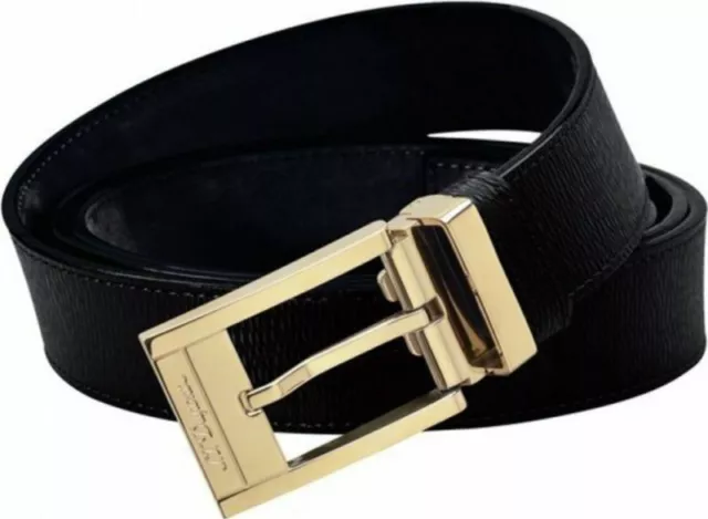 S.T. Dupont 30mm Reversible Black Leather Belt, Yellow Gold Buckle, 7910143, NIB