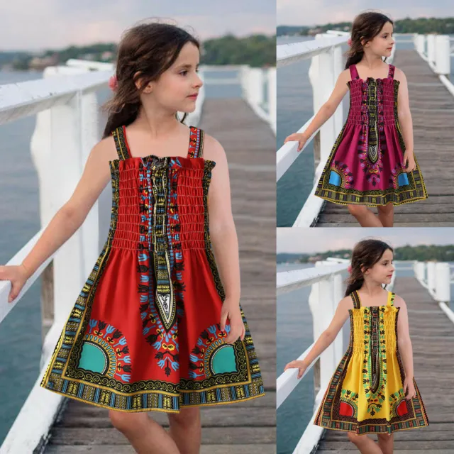 African Dashiki Dress Toddler Kids Baby Girls Traditional Style Sleeveless Dress