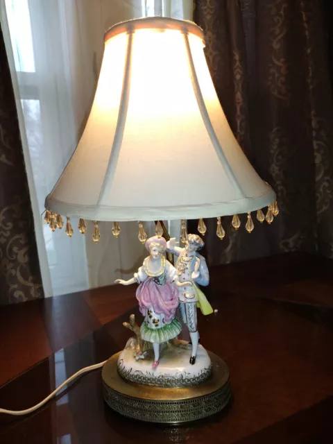 Antique "Dresden" style Porcelain And Brass, Figurine Table Lamp. Gorgeous!