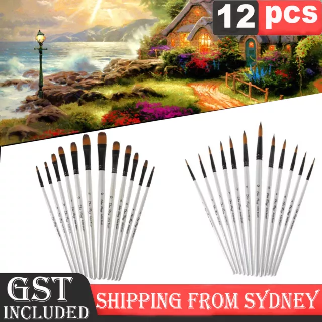 12pcs Artist Paint Brushes Set Painting Tool for Acrylic Oil Watercolour Kit AU