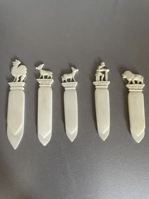 Lot of 5 Vintage Bone Bookmarks Letter Openers