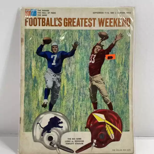 Vintage 1965 Hall Of Fame Football Game Program. Lions Vs Redskins See Pics!