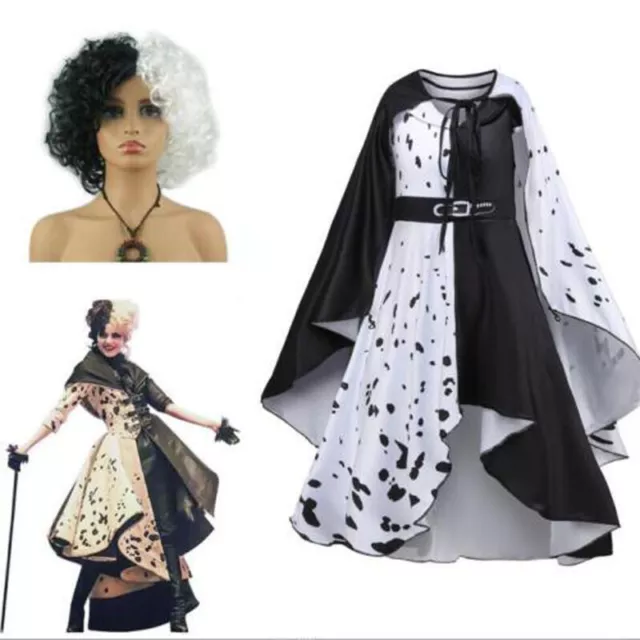 Cruella Girls Party Fancy Dress Cosplay Costume Kids Dress Up Halloween Outfits