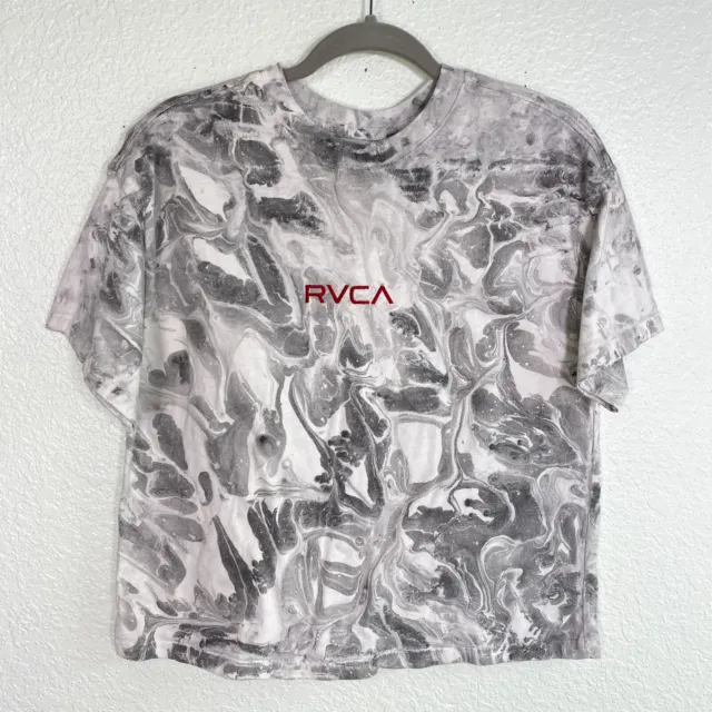 RVCA Shirt Womens Small Tie Dye Marble Cropped Top Tshirt Crewneck Casual Tee