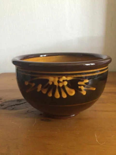 Studio Pottery Glazed Bowl Handmade VGC Brown & Yellow