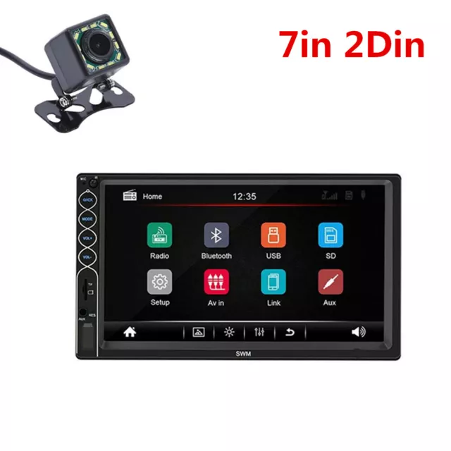 7in 2Din Touch Screen Car Stereo Radio Bluetooth FM MP5 Multimedia Player w/Cam