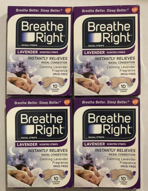 40 BREATHE RIGHT Nasal Strips LAVENDER Adult Size Nose Band Stop Snoring Breath