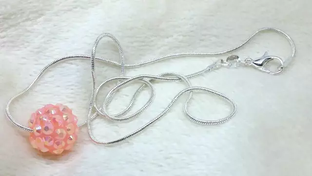 Elegant Pink Shiney Nugget Bead Pendant 925 Sterling Silver Necklace