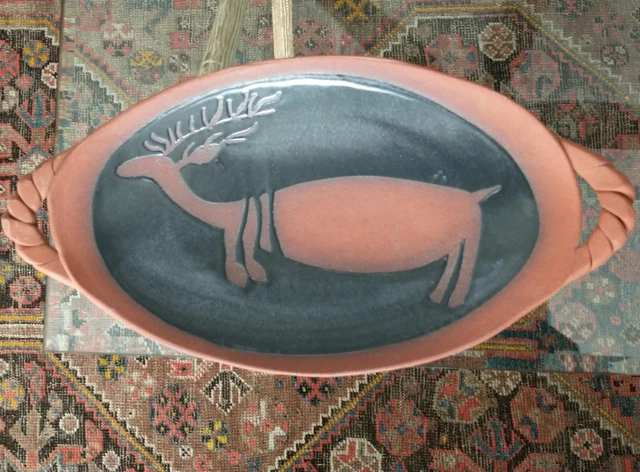 Suzanne Storer Pottery Handled Platter Wall Art Hanging Platter Reindeer America