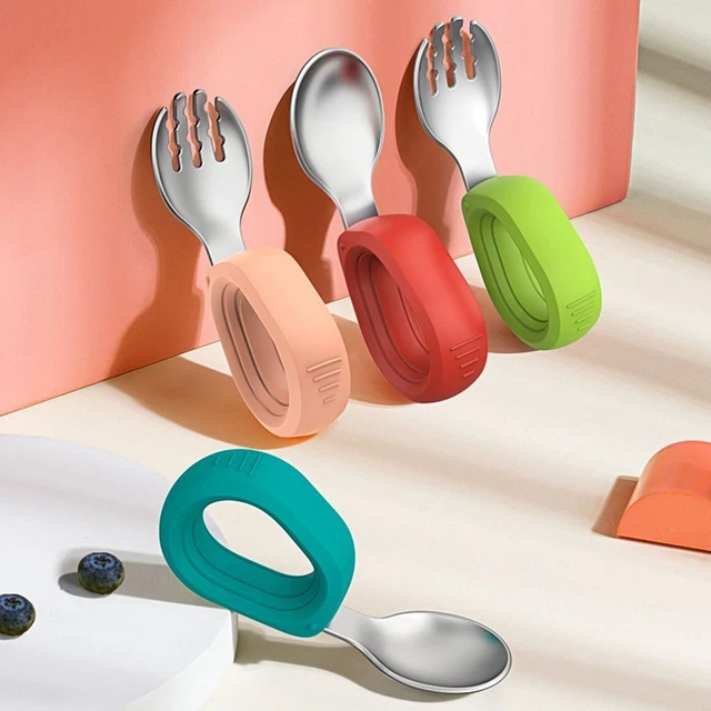 Infant Dinnerware Eating Training Spoon Short Spoon Fork Set Children Tableware