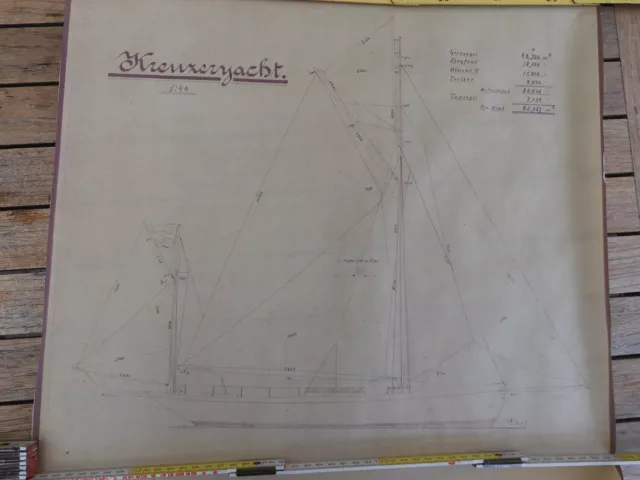 Orginal Schiffsriss einer Kreuzeryacht, Weißpause