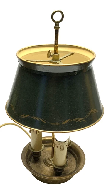 Antica Lampada Bouillotte Bronzo Paralume Cartoniere IN Ferro 3 Luci