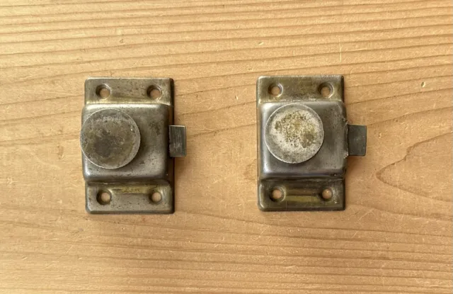 DS-130–TWO Vintage Stamped Metal Nickel Plated Cabinet Latches No Receivers