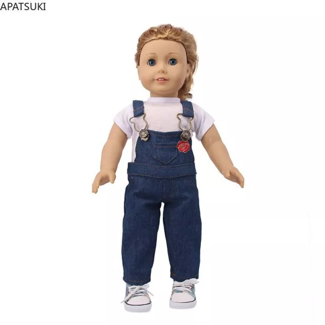 Fashion Clothes Set For 18inch American Doll White T-shirt Denim Pants Outfits