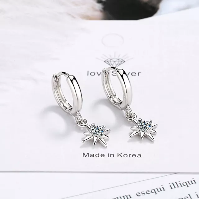 925 Sterling Silver Hoop Huggie Earrings Crystal Star Dangle Earrings Jewellery