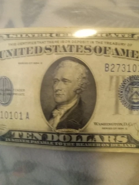 1934 C $10 Ten Dollar Silver Cert Blue Seal Rare Mule Note. Last 5 Ser.#10101 3