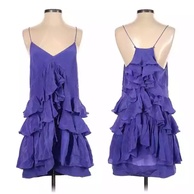 Patterson J. Kincaid Vintage Silk Tiered Ruffle Mini Dress, Purple sz. XS