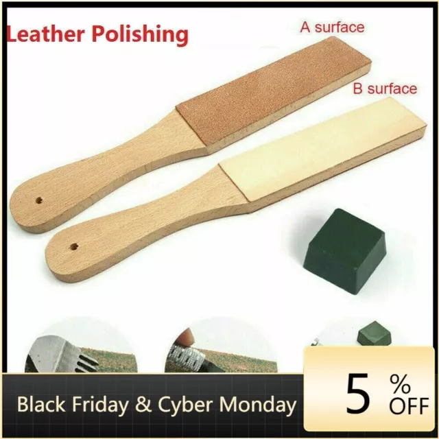 Dual Sided Leather Blade Strop Knife Razor Sharpener with Polishing Compounds