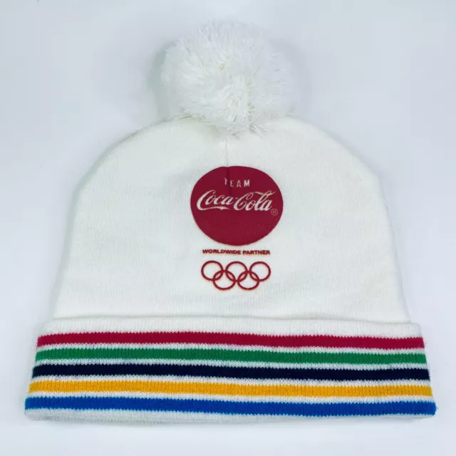 Winter Olympics Team Coca Cola White Beanie One Size Hat Drink Promo Collectable