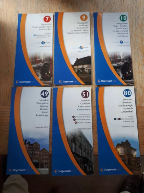 6 x Stagecoach Bus timetables for Swindon routes Sep 2018 editions