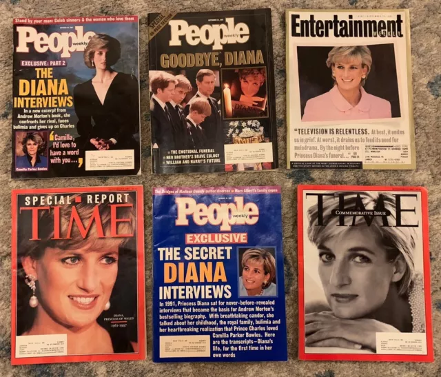 Princess Diana Memorabilia Magazines, Lot Of 6, Vintage