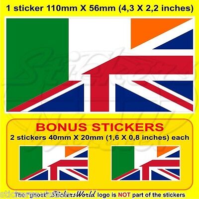 IRELAND-United Kingdom Flag Irish-UK British Union Jack 110mm Sticker x1+2 BONUS