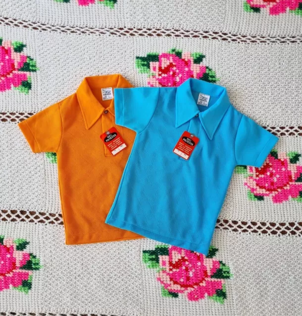 Retro 2 Polo Shirts Lot 60S Deadstock Cuckoo Diamond Collar Tee Approx 3-4 Years