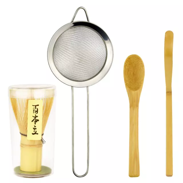 4PC Japanese Matcha Tea Whisk Set - Matcha Whisk,Tea Spoon,Traditional Scoop,...
