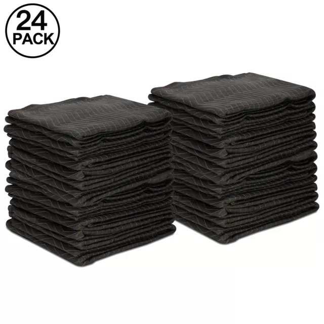 24 PCS Moving Blankets Pro Economy Black Shipping Furniture Pads 80" x 72"