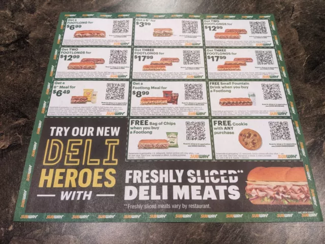 *SUBWAY COUPON* 14 VARIOUS COUPONS, VARIES EXP - 12/31/23