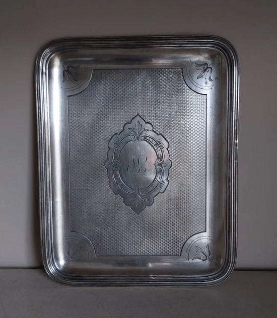 Plateau De Service Ancien Gombault - Métal Argenté, Forme Ronde, Style Vintage