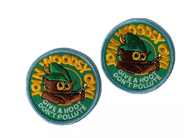 2 Vintage Join Woodsy Owl Give A Hoot Don't Pollute Embroidered Never Used (3D53