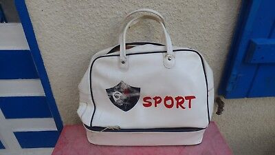 sac de sport  Sport logo coq simili cuir blanc vintage compartiment chaussures