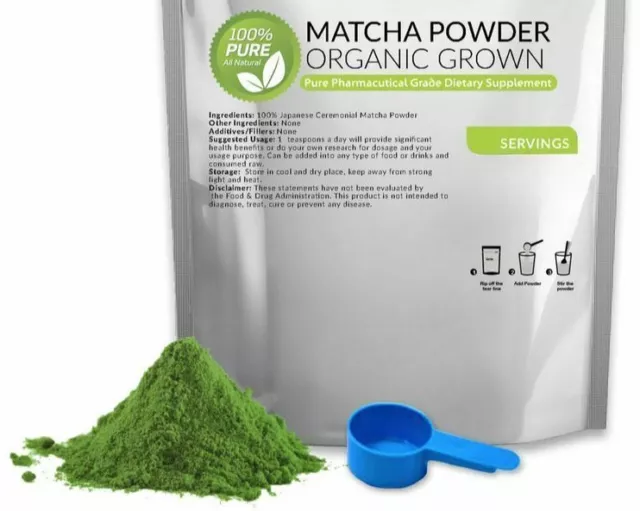 100% Pure Matcha Green Tea Powder Organically Grown Japanese nonGMO Vegan Japan