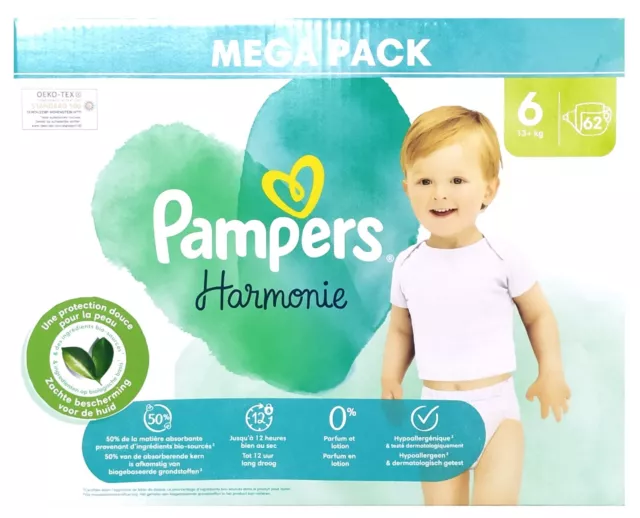 Pampers Harmonie Mega Pack de 62 Couches paquet Taille 6 Enfant de 13 Kg et +
